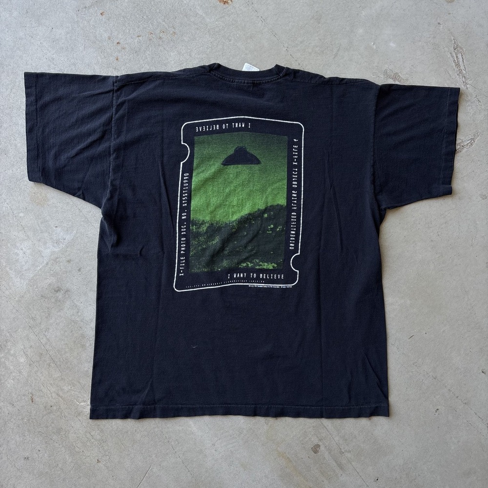 Vintage 1994 The X Files I Want To Believe T Shirt XL Black UFO Single Stitch